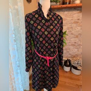 J.Crew Dark Blue Hot Pink Dress with Colorful Geometric Patterns Size 0